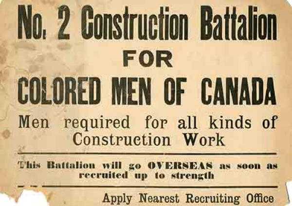 Black and white print ad. A recruitment advertisement for the No. 2 Construction Battalion. Large bold print, no images.